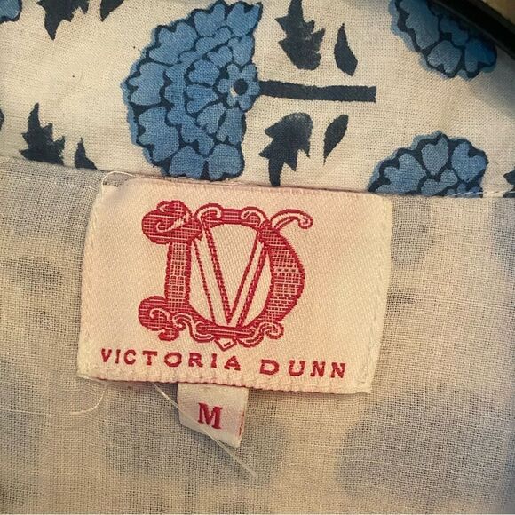 Victoria Dunn Sz M Blue White Feminine Boho Cotton Flowy Statement Pocket Dress - Picture 5 of 8